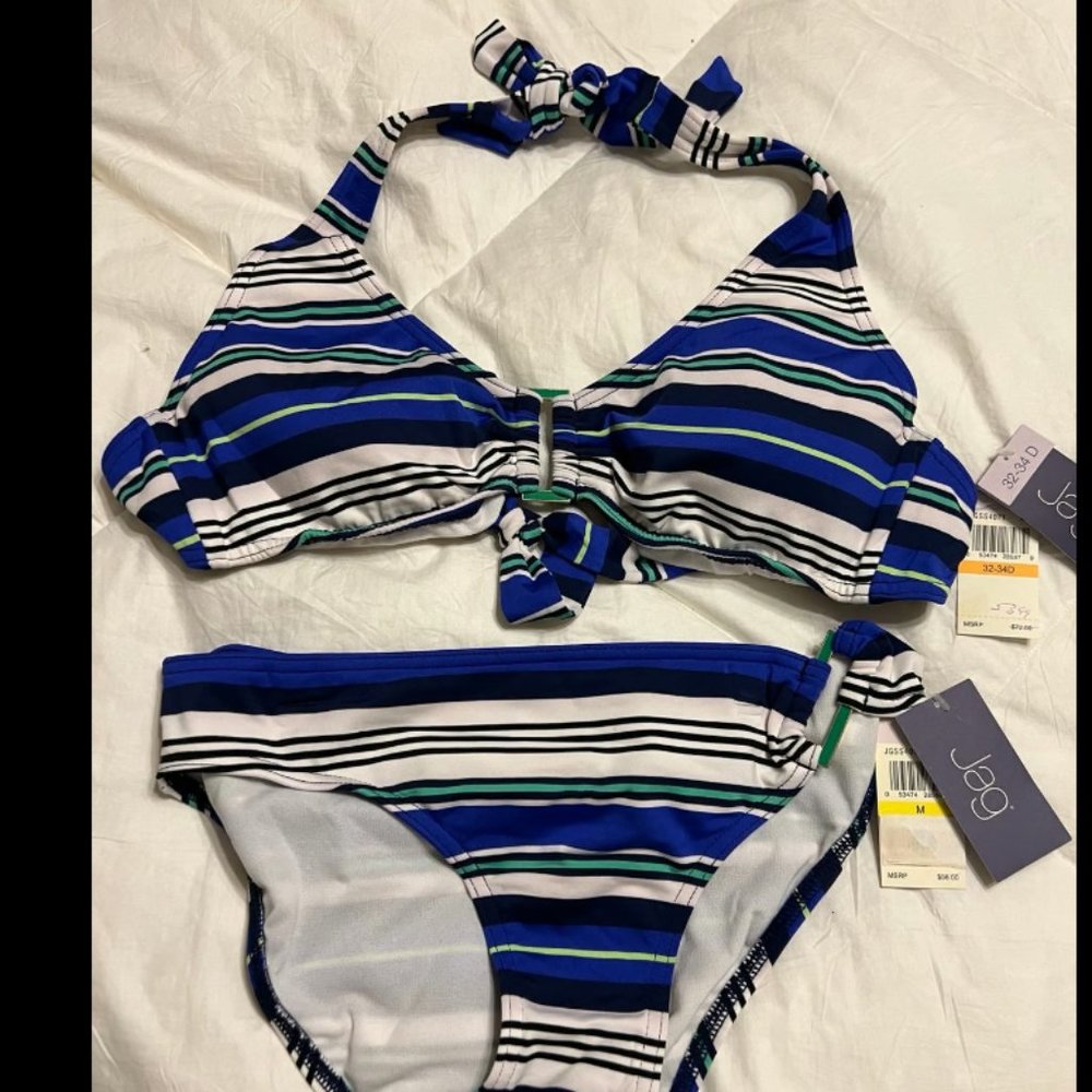 Jag blue white green striped bikini